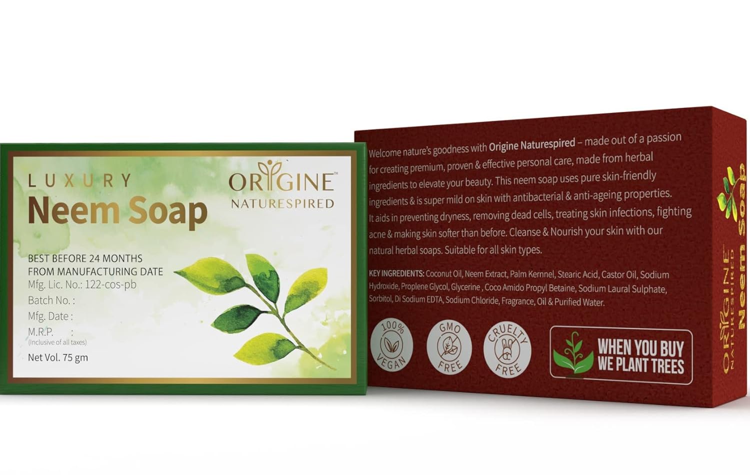 Origine Naturespired Handmade Neem Bathing Soap | Organic Skin Purifying Soap- 75 gm (Pack of 3)