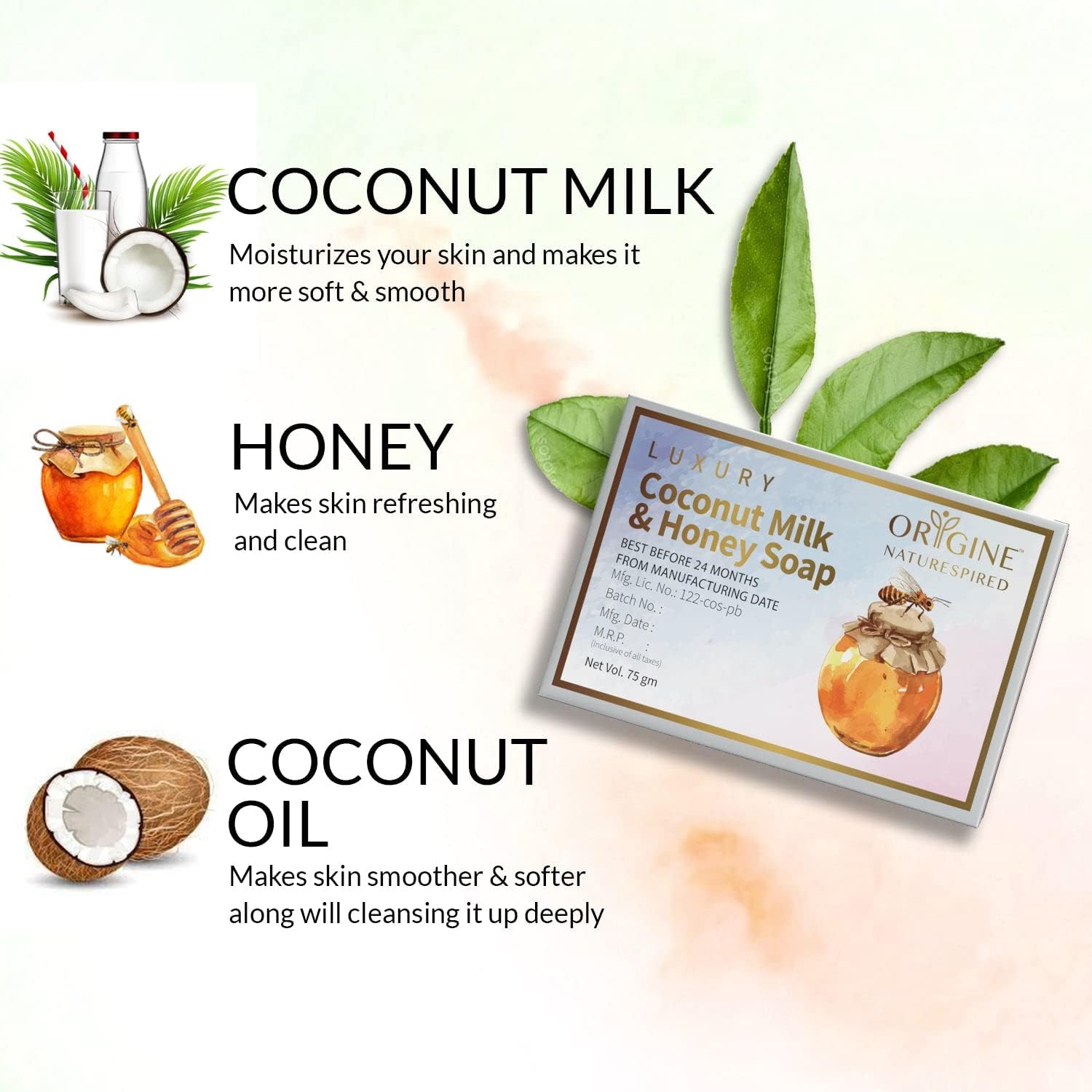 Coconut Milk & Honey Soap | For Deep Moisturizing Care Of Skin, 75gm