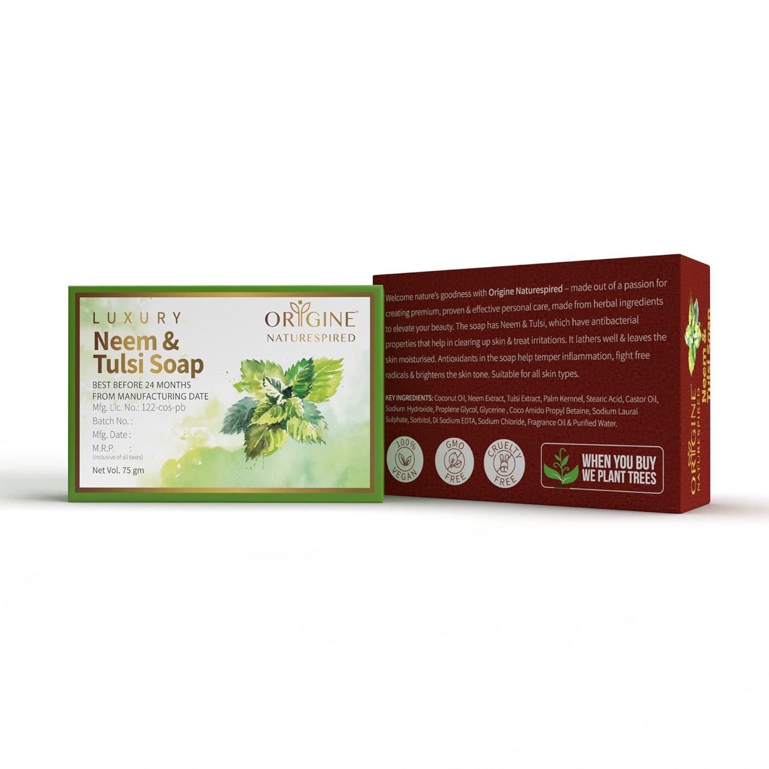 Origine Naturespired Neem & Tulsi Soap | Organic Anti Bacterial Soap For Natural Skincare, 75gm
